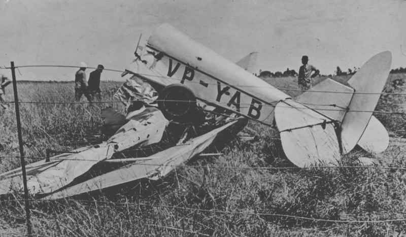 De Havilland DH.60X Moth VP-YAB Owned by Rhodesian Aviation Company   This Moth stalled and spun in after take-off at Bulawayo; “Pat” Judson and pupil "Jock" Speight were killed. The first fatal air crash in Rhodesia on 20-Nov-1931.